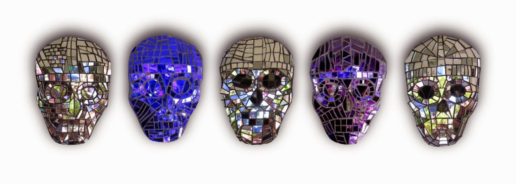 Skull mosaics by Kim Larson