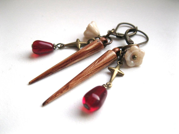 Vampire Slayer earrings by Feral Strumpet. To be worn ironically, of course.